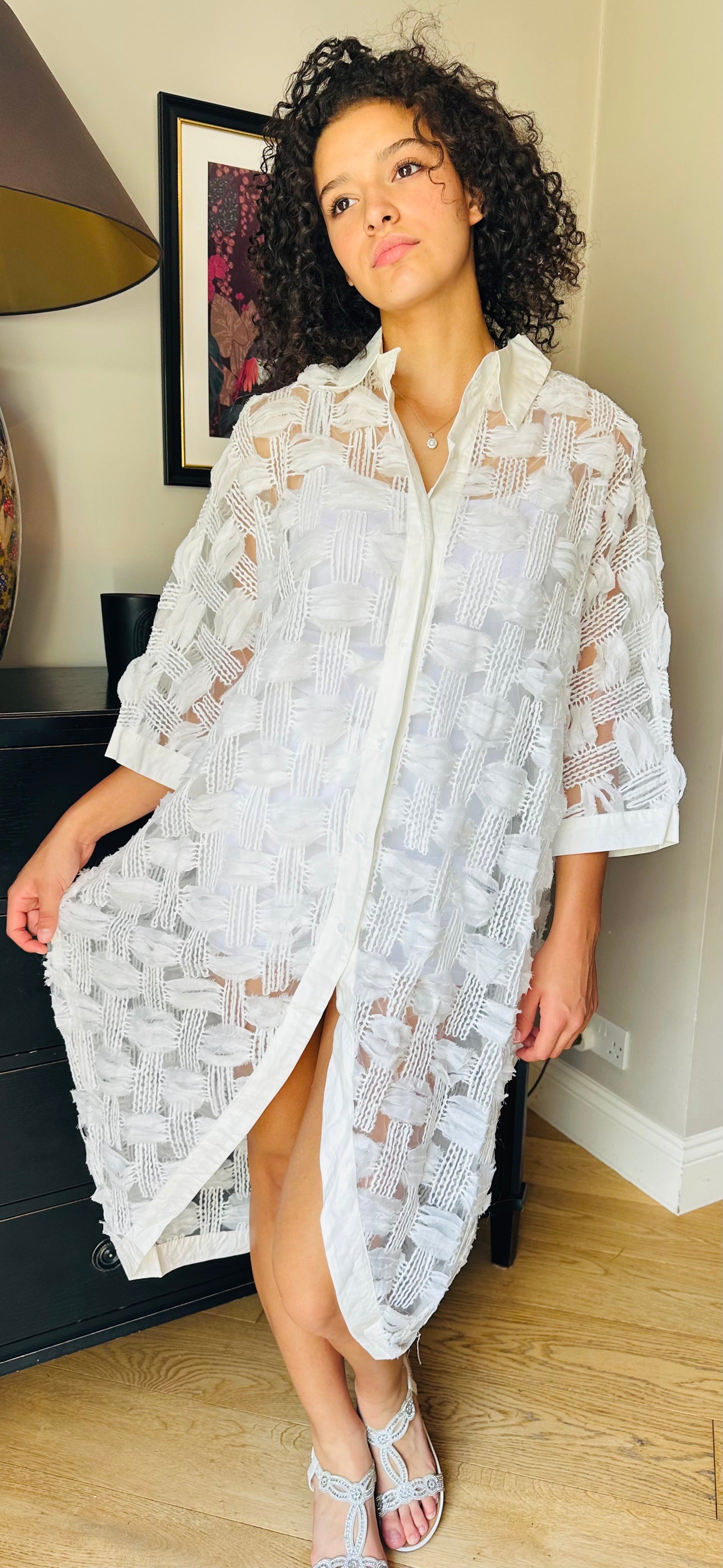 Elegant shirt dress with transparent pattern