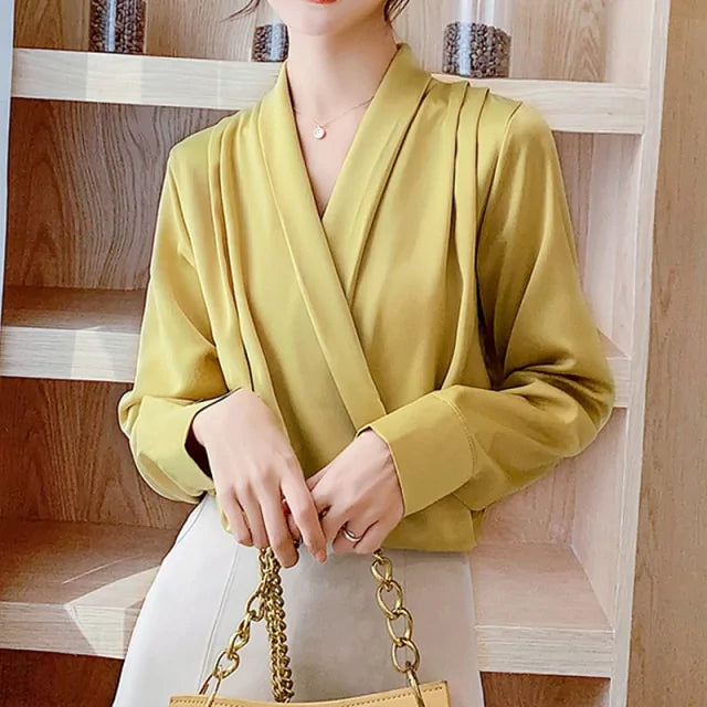 Elegant Satin Women Blouse Sexy