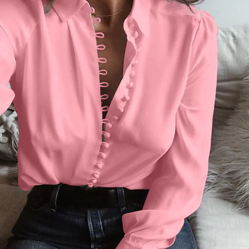 Fashion Casual Solid Color ladies office Tops Sexy Buttons Long sleeve Blouse 2020 new Spring Women Chiffon white Shirt